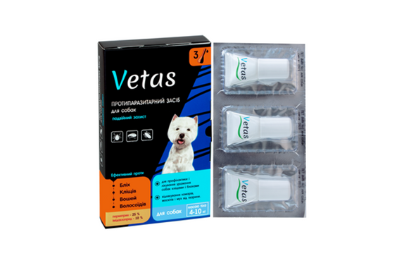 Краплі Ветас інсектоак. для собак 4-10 кг,1.5 мл № 3