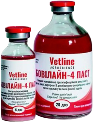 Вакцина БовіЛайн -4 Past 20 доз 100 мл (проти ІРТ, ПТ-3, ВД, пастерельозу ВРХ)